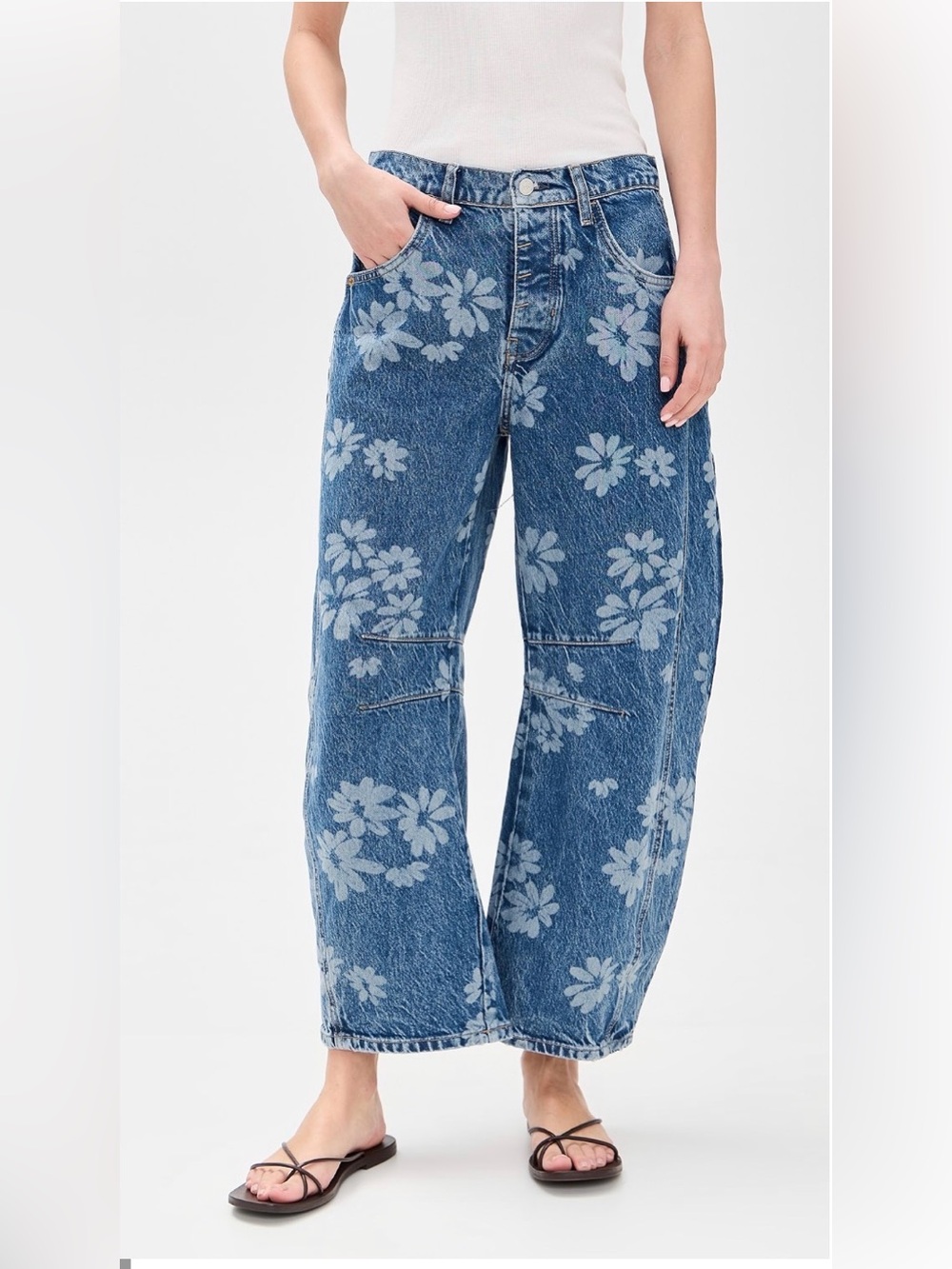We The Free Good Luck Barrel in Blue Floral 15.75 waist
